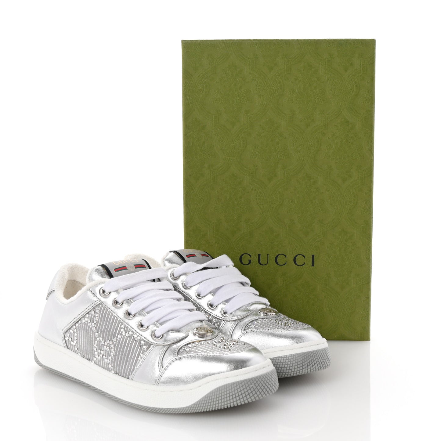 Metallic Nappa Silk Crystals Womens Screener Sneakers 36.5 Silver Light Grey