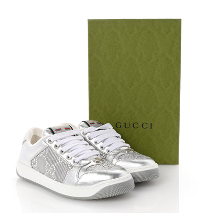 Gucci Metallic Nappa Silk Crystals Womens Screener Sneakers 36.5 Silver Light Grey 10 of 10