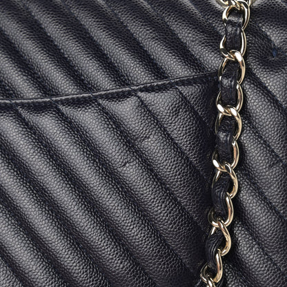 Chanel Caviar Chevron Quilted Jumbo Double Flap Navy 10 of 12