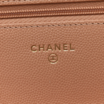 Chanel Caviar Quilted Perforated Metal CC Wallet On Chain WOC Beige 6 of 11
