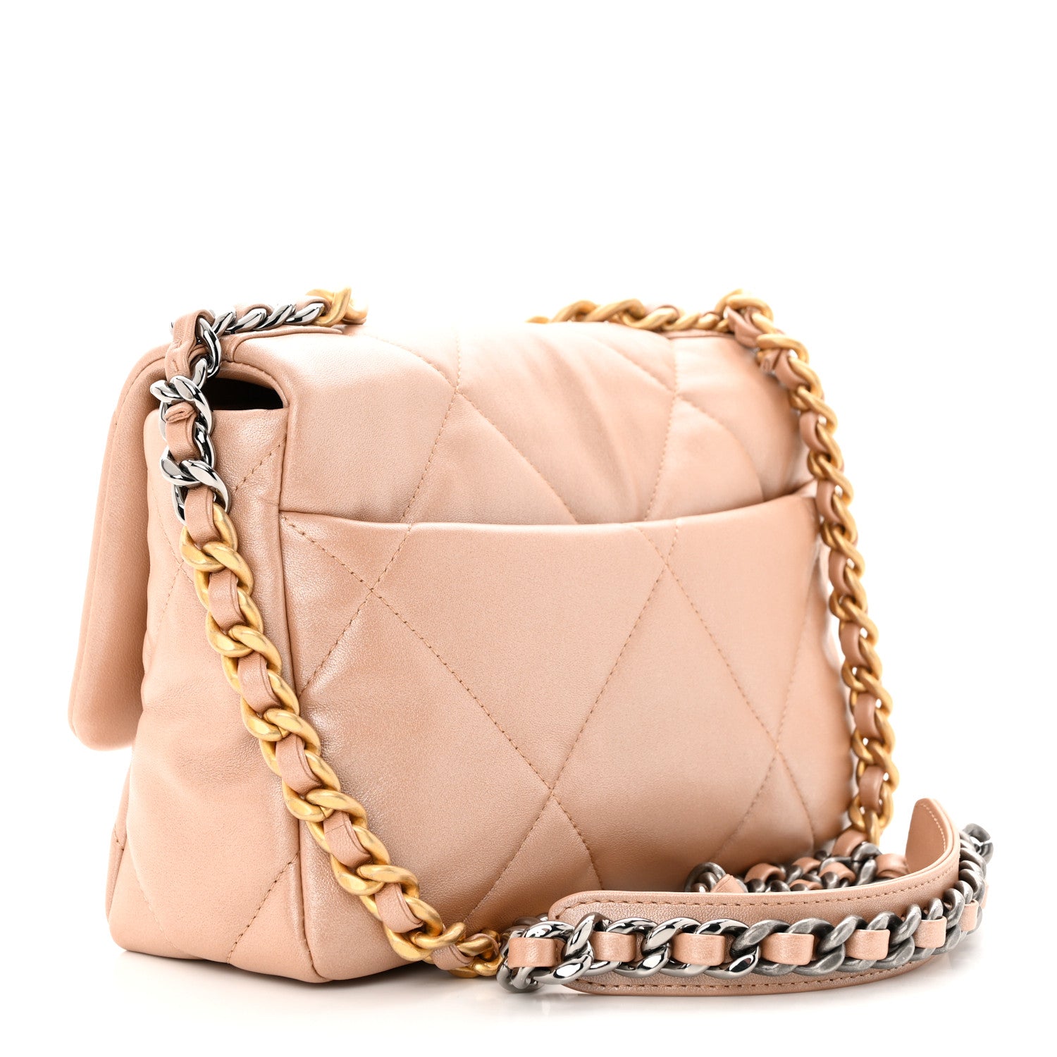 Chanel Shiny Lambskin Quilted Medium Chanel 19 Flap Beige 3 of 13