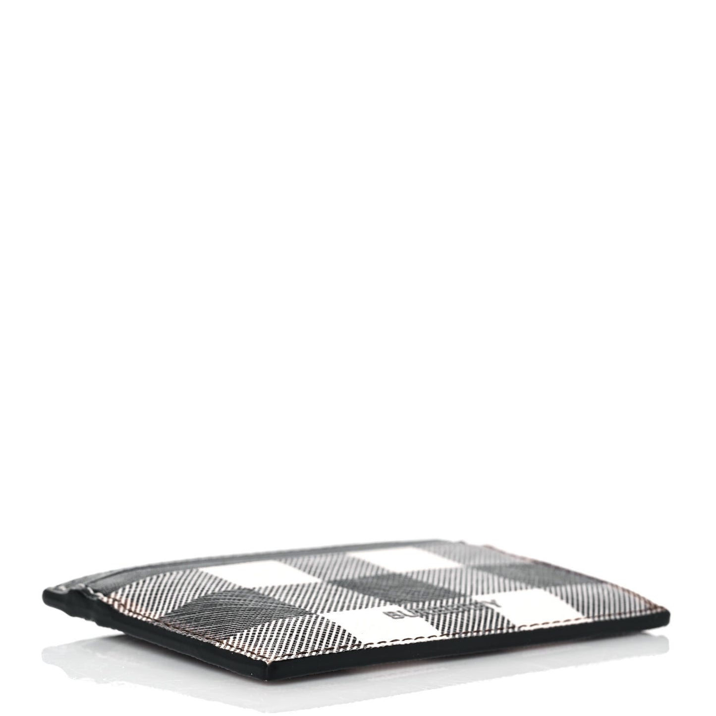 Gingham Check Calfskin Card Case Black White