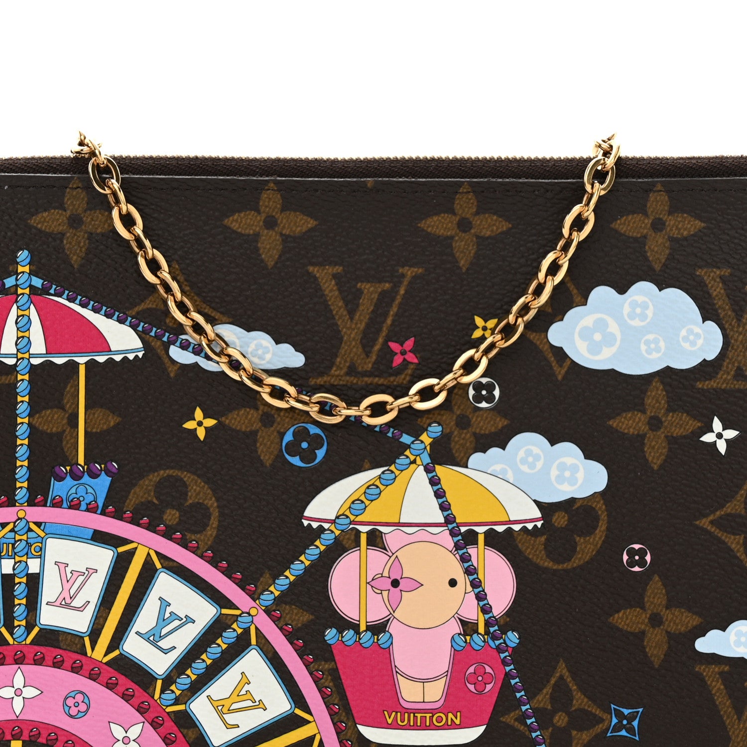 Louis Vuitton Monogram 2020 Christmas Animation Big Wheel Double Zip Pochette Rose Ballerine 8 of 11