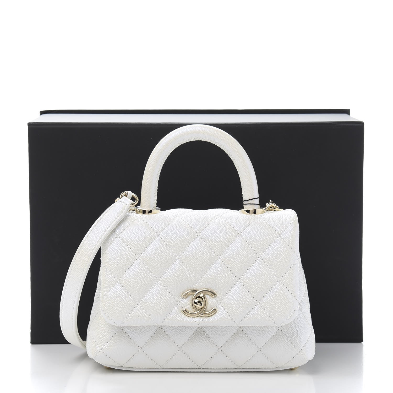Chanel Iridescent Caviar Quilted Extra Mini Coco Handle Flap Ivory 11 of 11