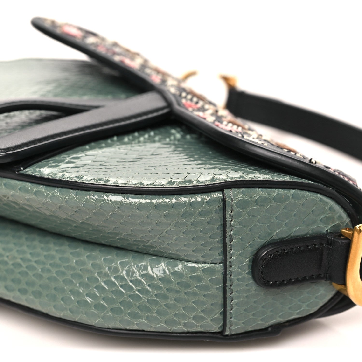 Christian Dior Beaded Calfskin Snakeskin Mini Saddle Bag Green 10 of 10