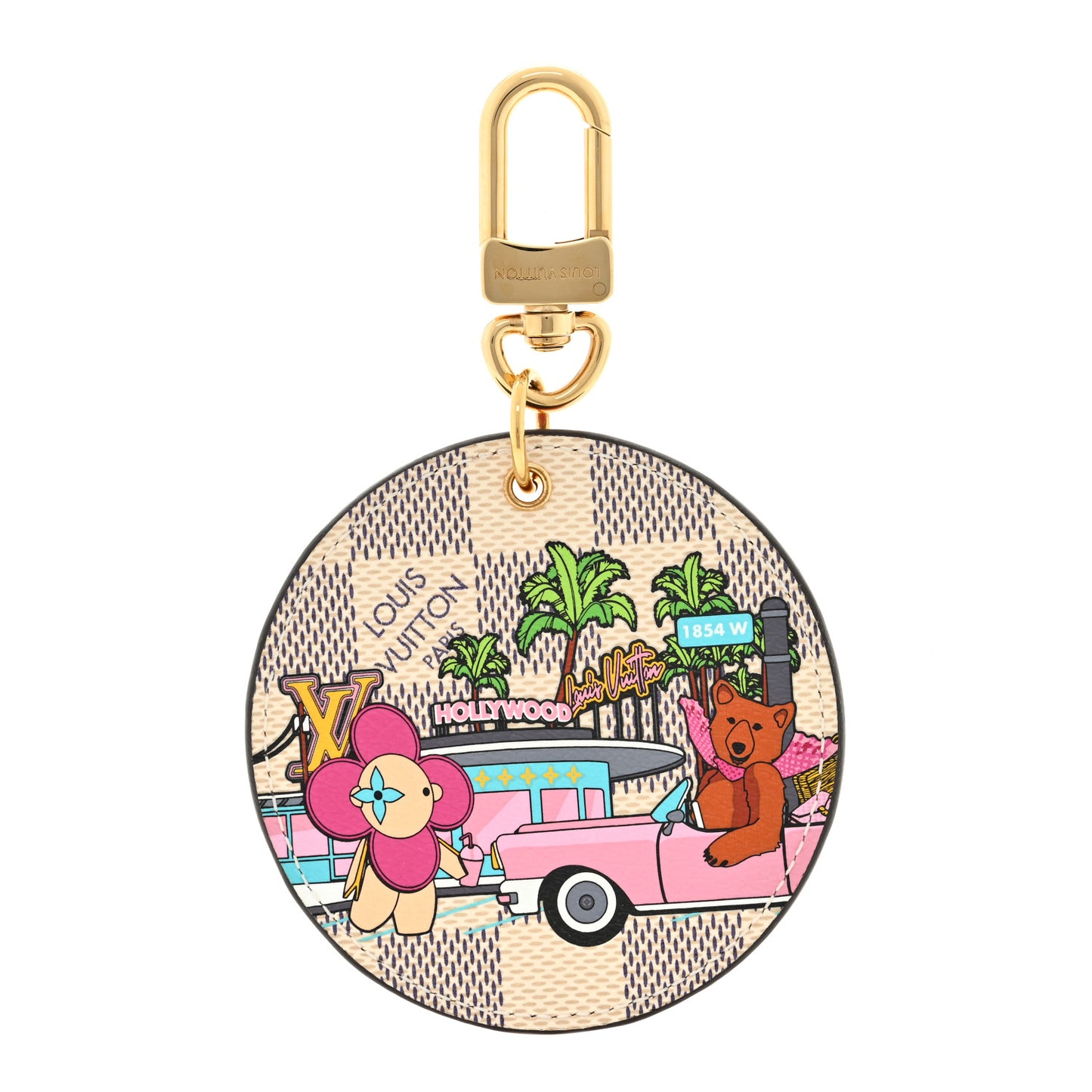Damier Azur 2021 Christmas Animation Hollywood Bag Charm Key Ring Fuchsia