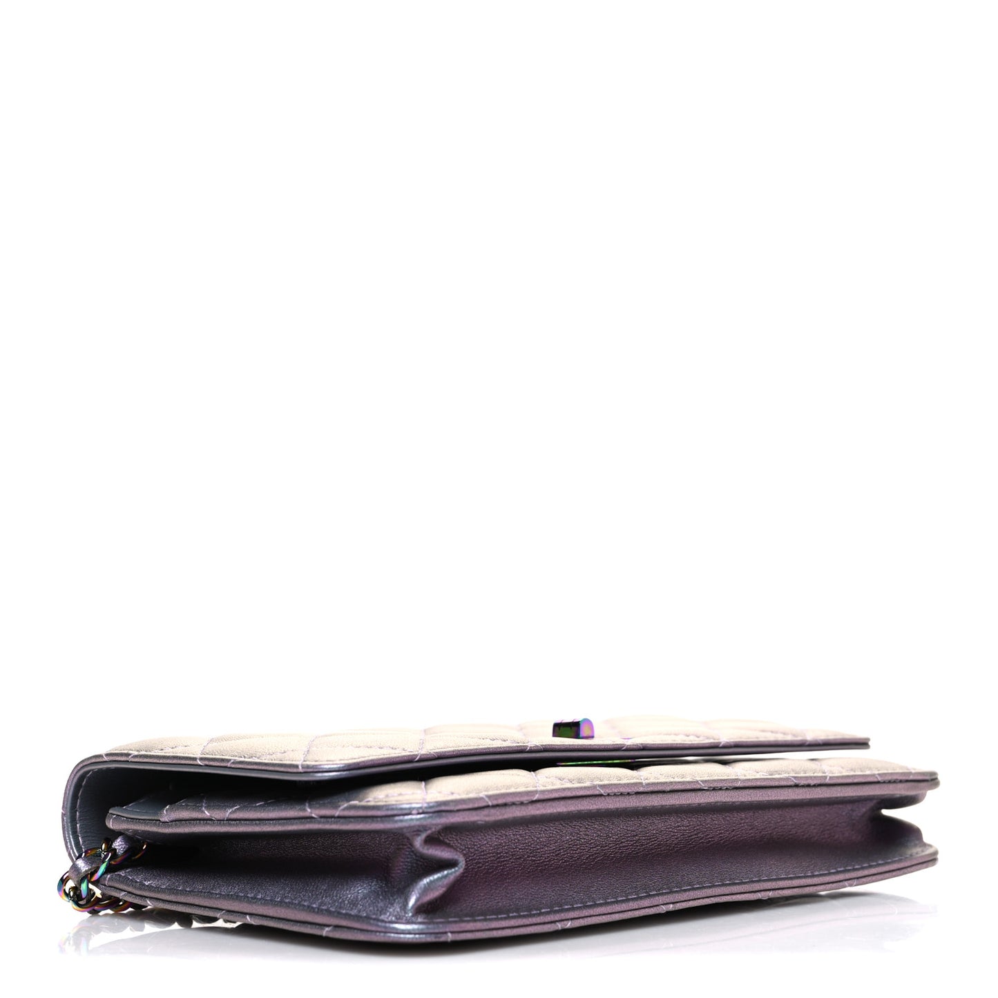 Iridescent Lambskin Quilted Reissue Wallet On Chain WOC Light Purple