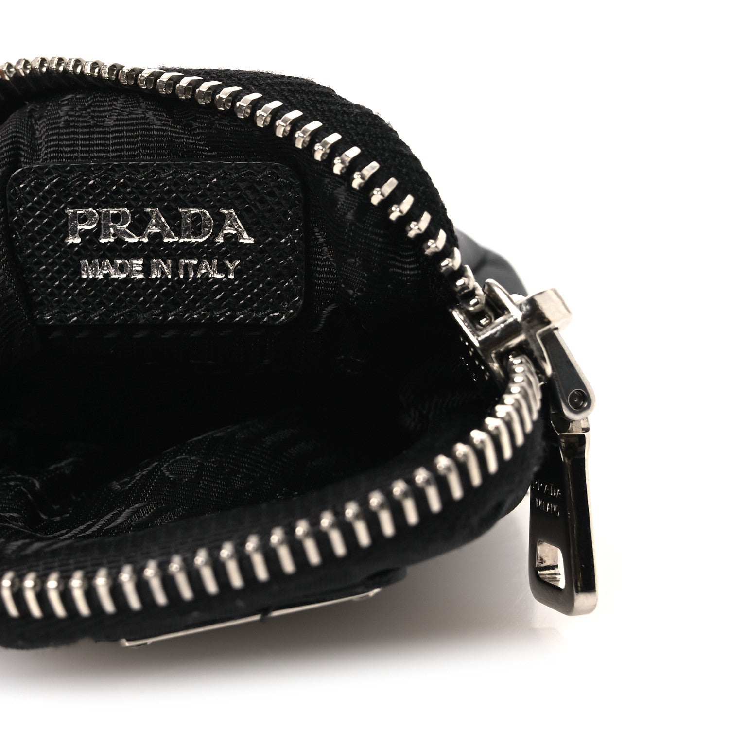 Prada Re-Nylon Pocket Triangle Padded Mini Key Chain Pouch Black