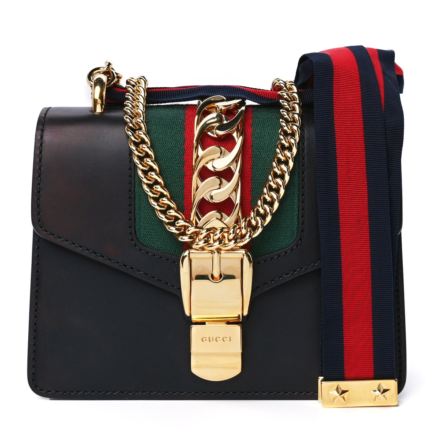 Calfskin Mini Sylvie Chain Shoulder Bag Black