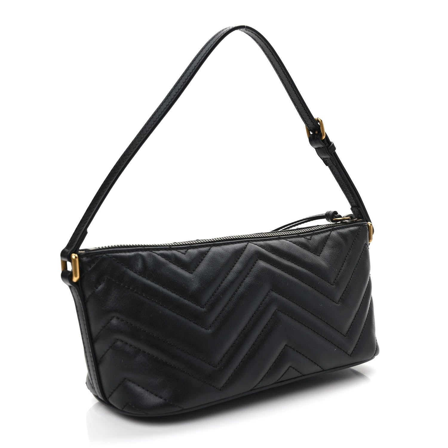 Gucci Calfskin Matelasse Chevron GG Marmont Sling Shoulder Bag Black 3 of 8