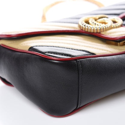 Gucci Vintage Effect Calfskin Matelasse Diagonal Striped Small Torchon GG Marmont Shoulder Bag Black Beige 8 of 9