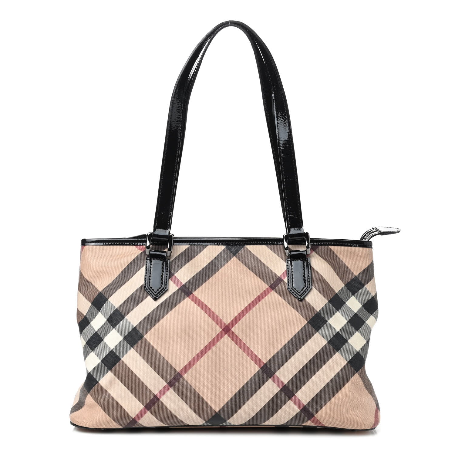 Burberry Nova Check Patent Trim Shopper Tote Black 1 of 12