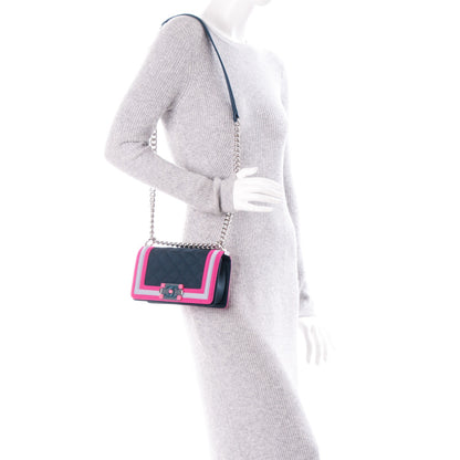 Chanel Canvas Quilted Small Fluo Boy Flap Dark Navy Fuchsia Grey 2 of 7