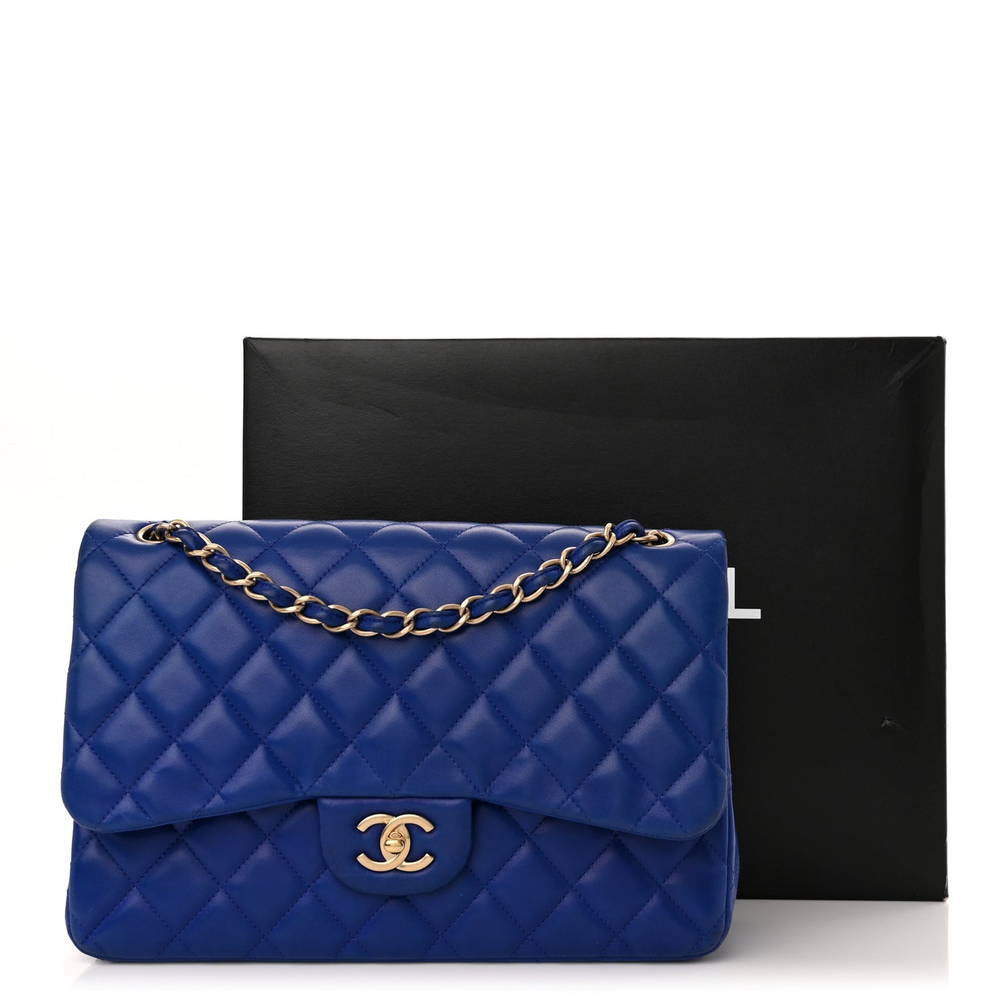 Lambskin Quilted Jumbo Double Flap Blue