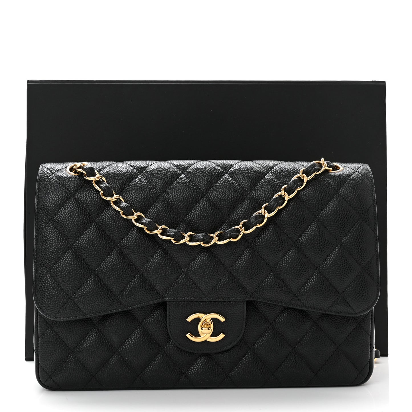 Caviar Quilted Jumbo Double Flap Black