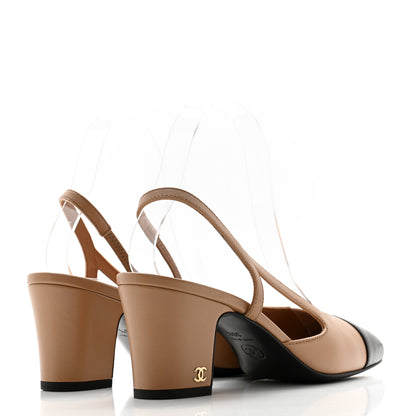 Chanel Lambskin Cap Toe CC Slingback Pumps 36.5 Dark Beige Black 8 of 20