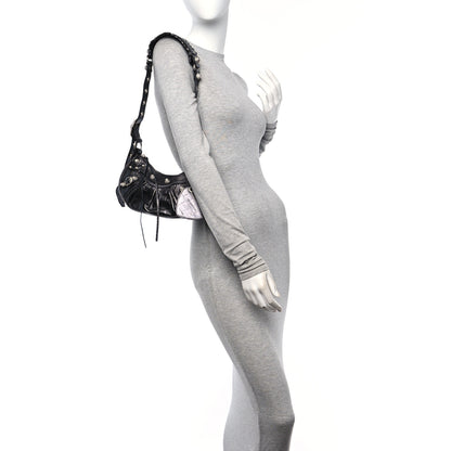 Balenciaga Extra Supple Calfskin Crystal Crocodile Embossed Le Cagole Shoulder Bag XS Gunmetal 2 of 11