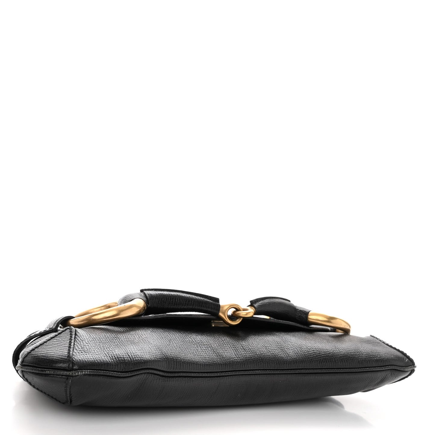 Textured Calfskin Horsebit Chain Clutch Black