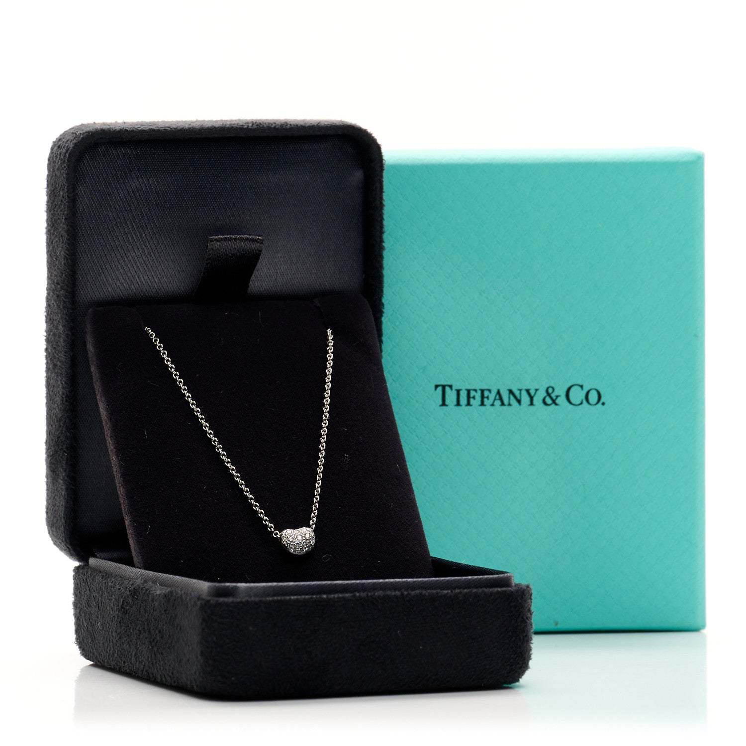 Tiffany Platinum Diamond 6.5mm Elsa Peretti Bean Pendant Necklace 5 of 5