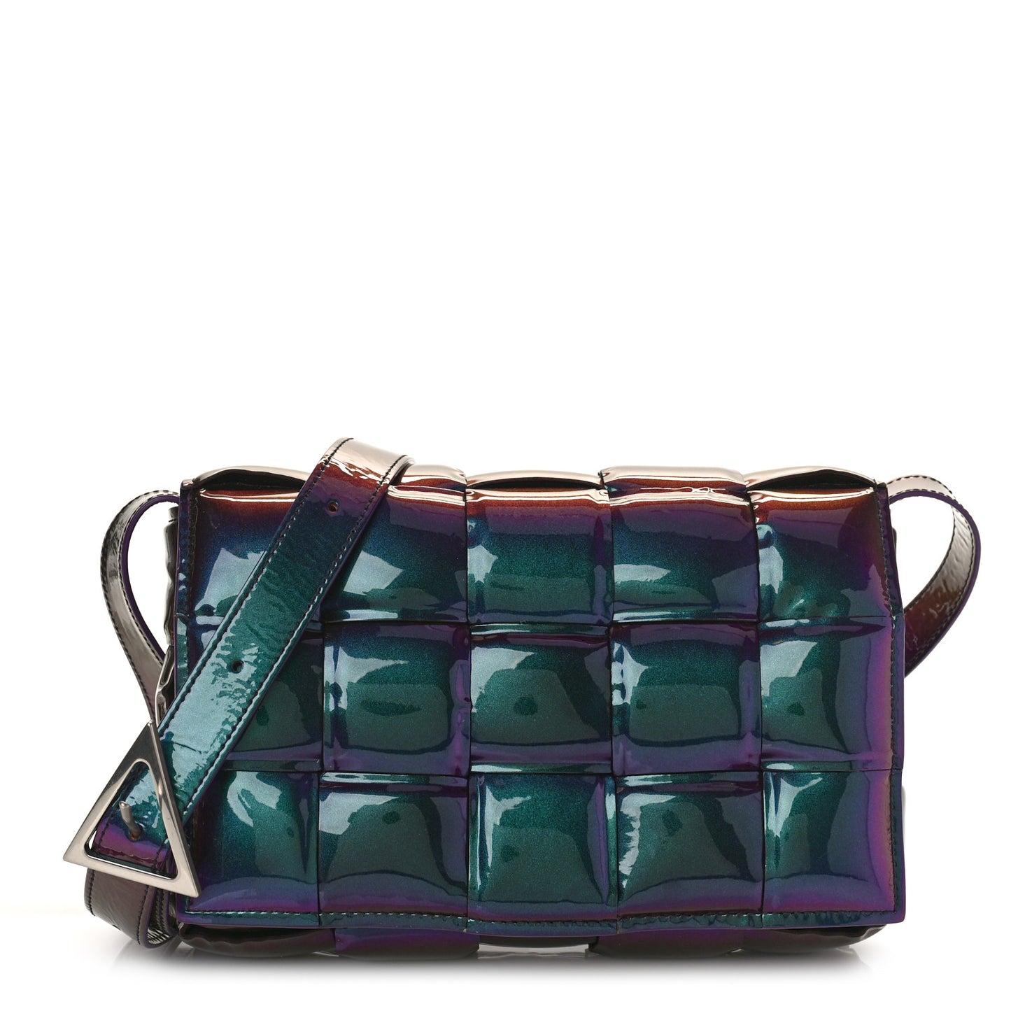 Glossy Nail Polish Nappa Maxi Intreccio Padded Cassette Crossbody Bag Holographic