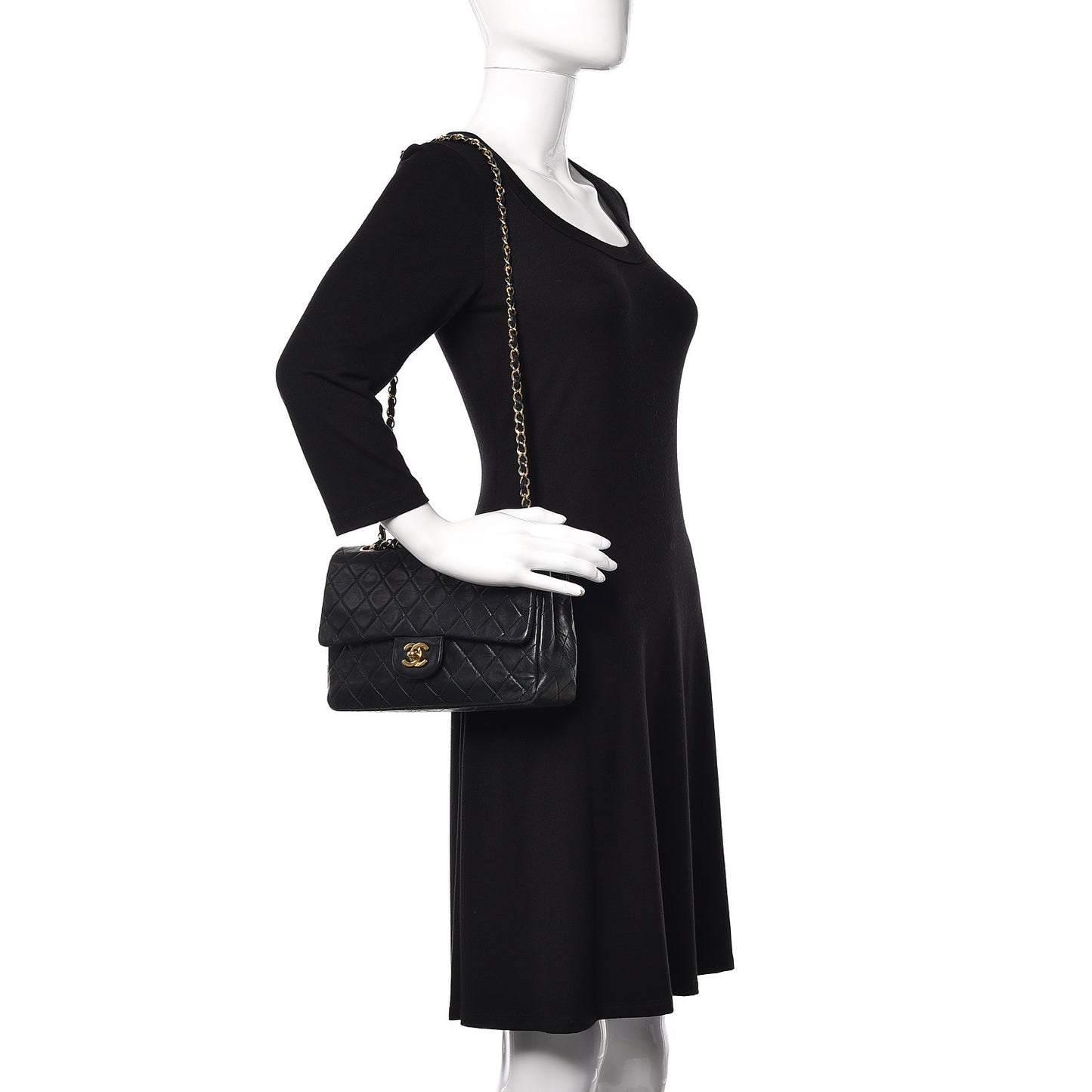 Lambskin Quilted Medium Double Flap Black