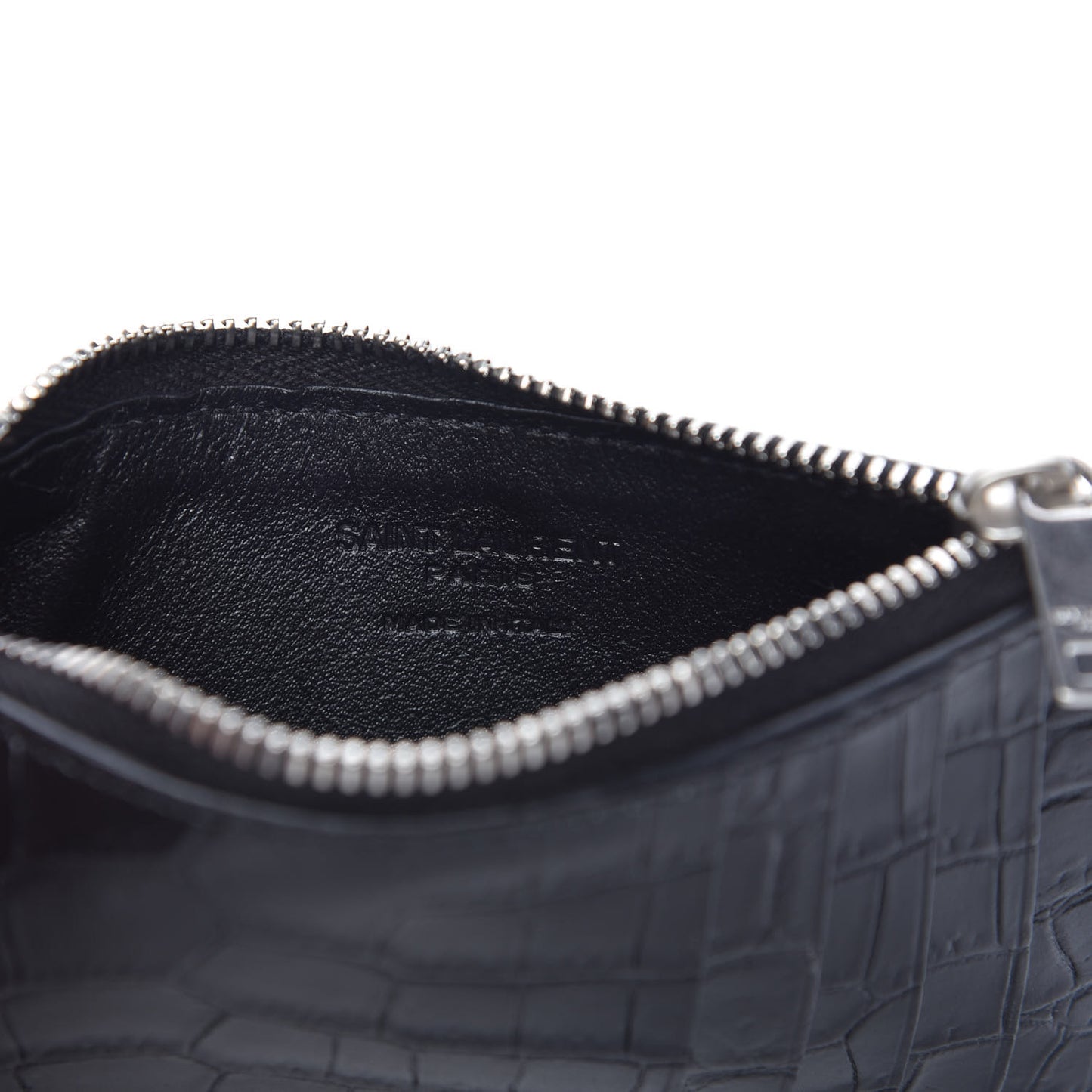 Calfskin Crocodile Embossed 5 Fragments Zip Pouch Card Holder Black