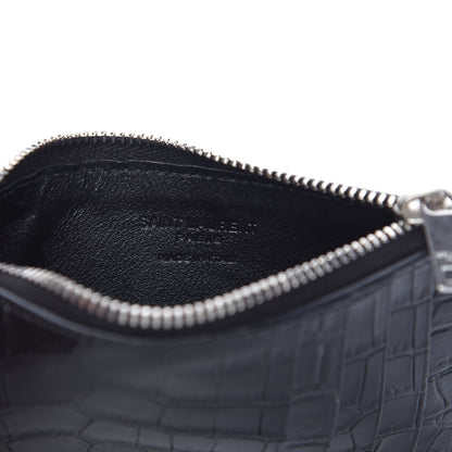 Saint Laurent Calfskin Crocodile Embossed 5 Fragments Zip Pouch Card Holder Black 8 of 10
