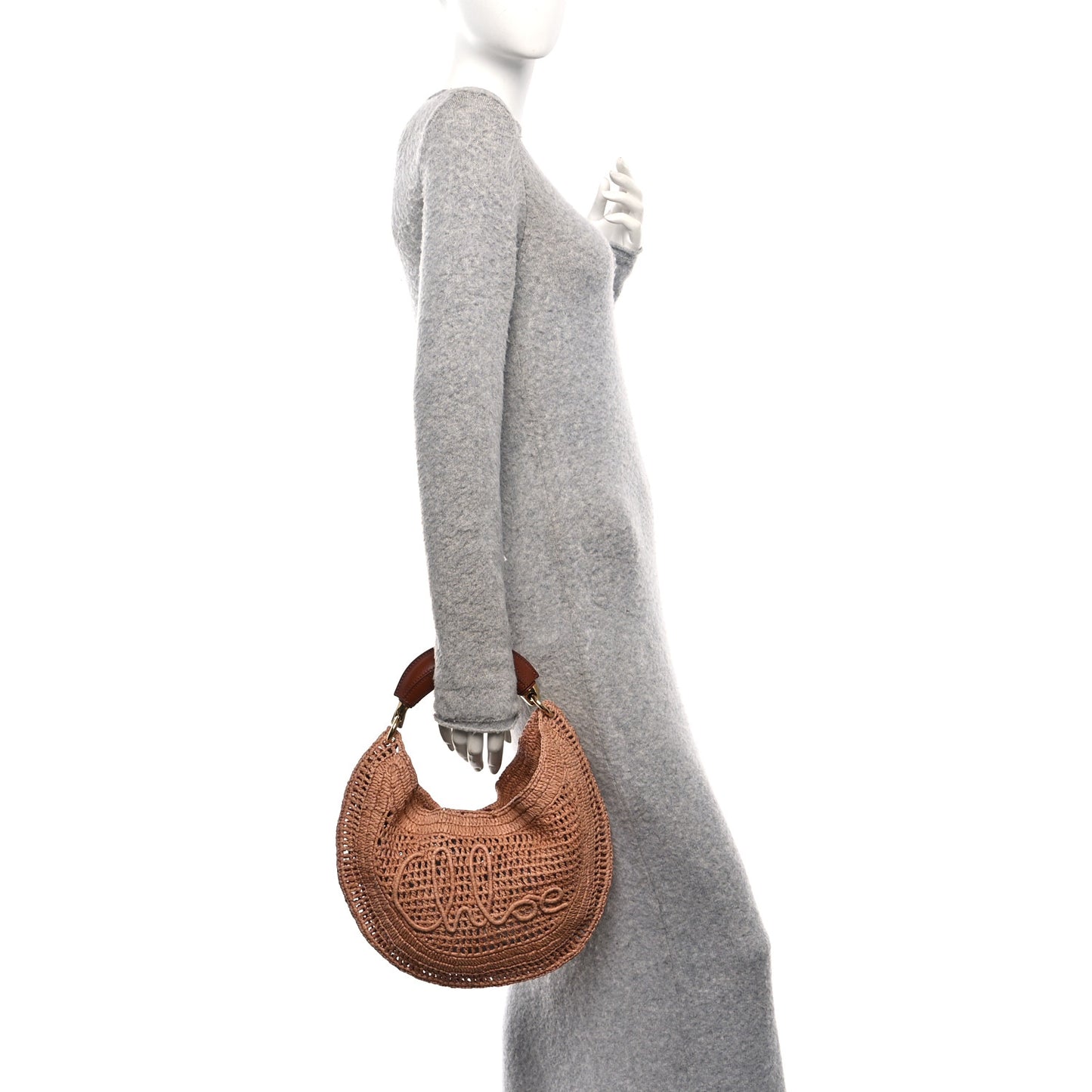 Raffia Calfskin Summer Banana Hobo Summery Beige