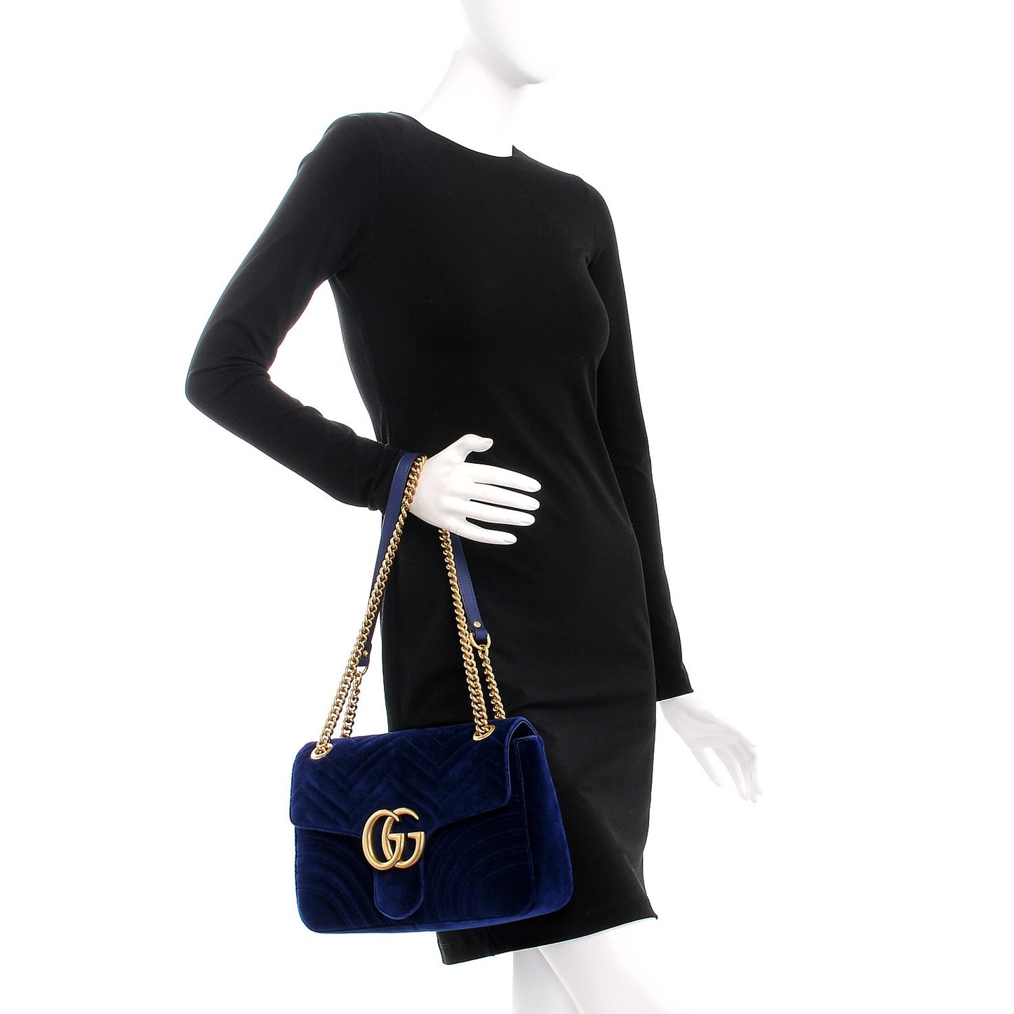 Velvet Matelasse Medium GG Marmont Shoulder Bag Cobalt Blue