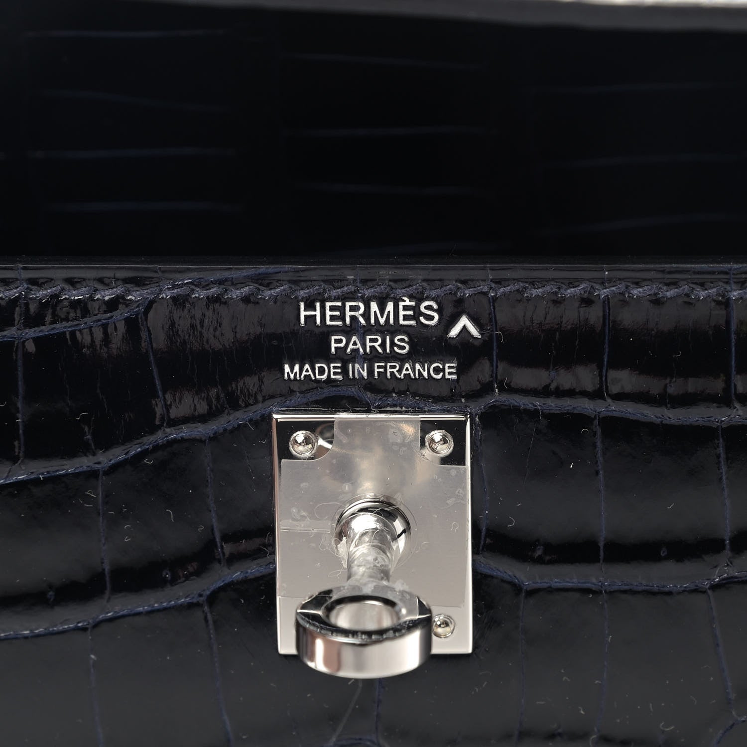 Hermes Shiny Porosus Crocodile Kelly Sellier 25 Bleu Marine 7 of 10