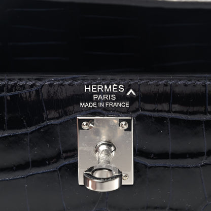 Hermes Shiny Porosus Crocodile Kelly Sellier 25 Bleu Marine 7 of 10
