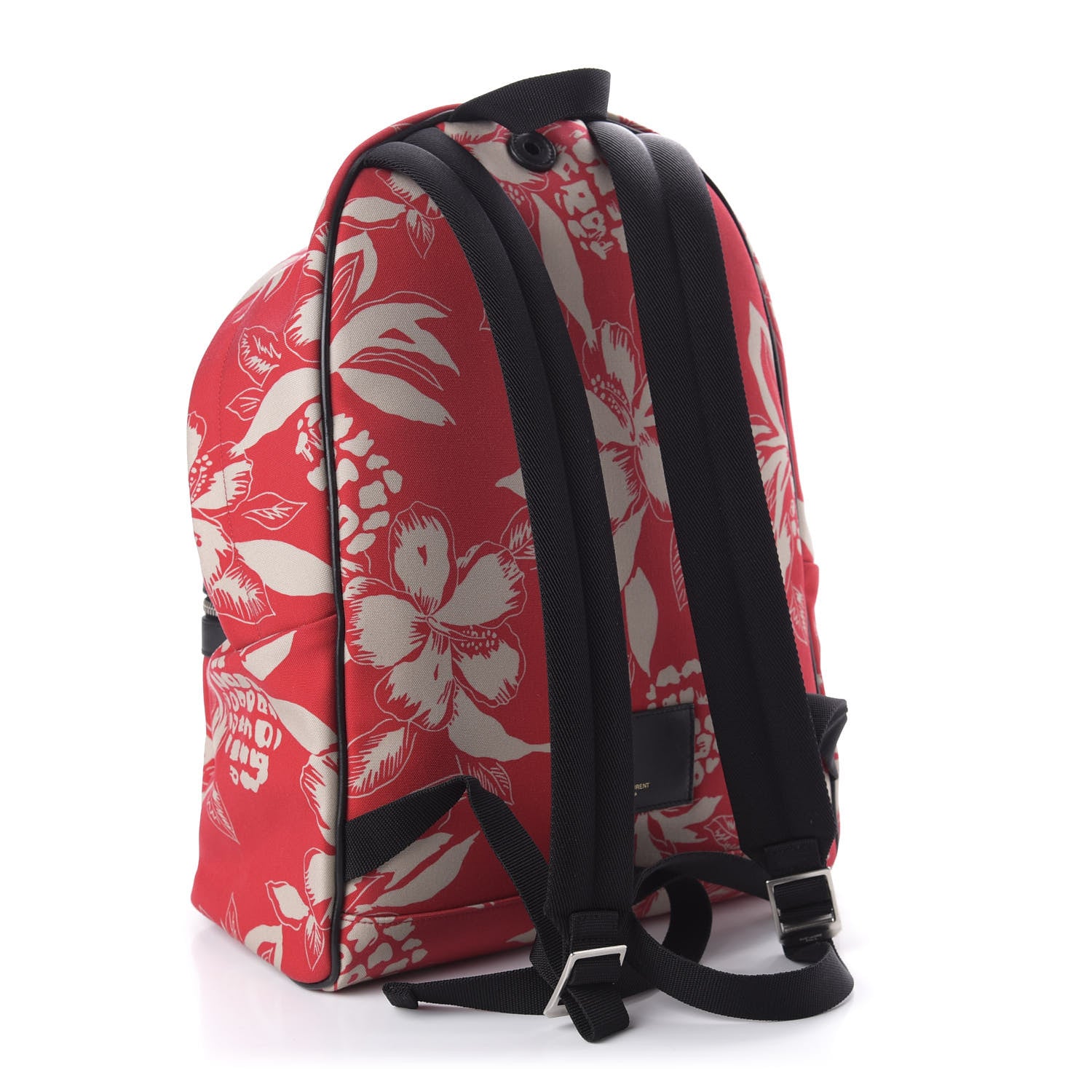 Saint Laurent Canvas Hawaiian Hibiscus Print City Backpack Red Ivory 2 of 8