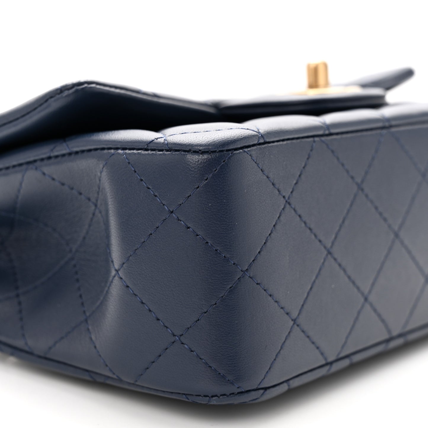 Lambskin Quilted Mini Metal Top Handle Rectangular Flap Blue