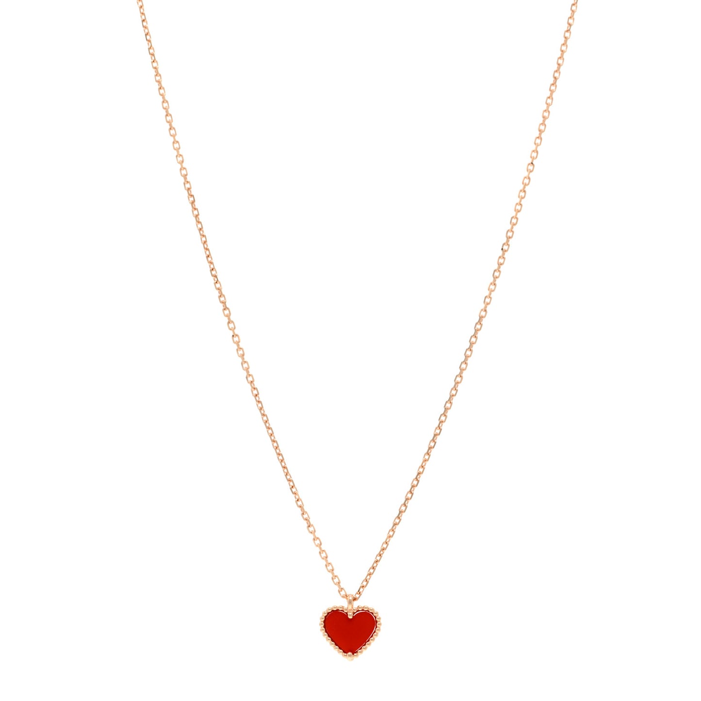 18K Rose Gold Carnelian Sweet Alhambra Heart Pendant Necklace