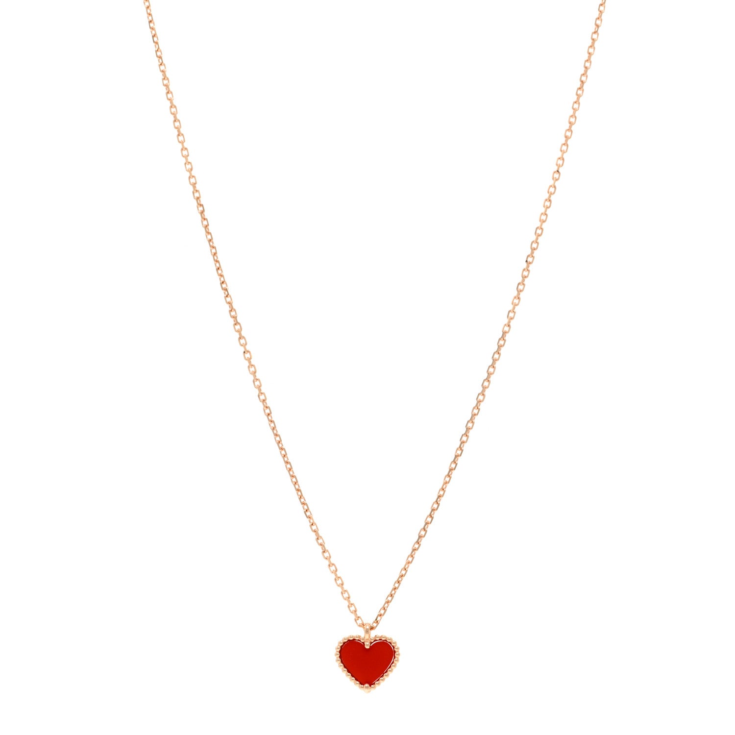 Van Cleef & Arpels 18K Rose Gold Carnelian Sweet Alhambra Heart Pendant Necklace 1 of 6