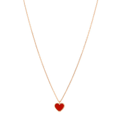 Van Cleef & Arpels 18K Rose Gold Carnelian Sweet Alhambra Heart Pendant Necklace 1 of 6