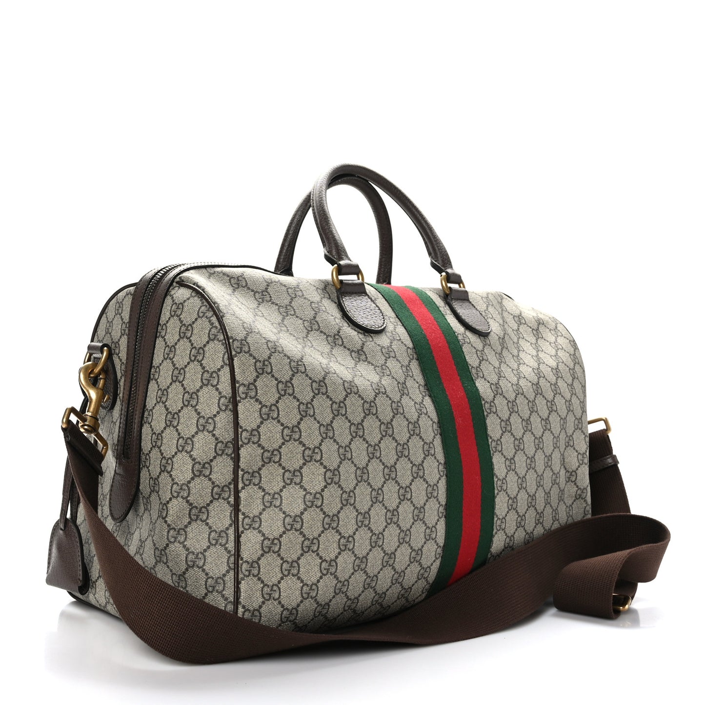 GG Supreme Monogram Textured Dollar Calfskin Web Medium Ophidia Carry-On Duffle Bag Beige Ebony New Acero