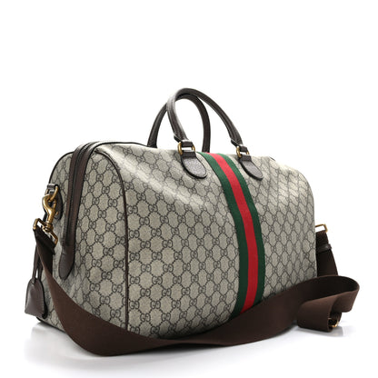 Gucci GG Supreme Monogram Textured Dollar Calfskin Web Medium Ophidia Carry-On Duffle Bag Beige Ebony New Acero 2 of 9