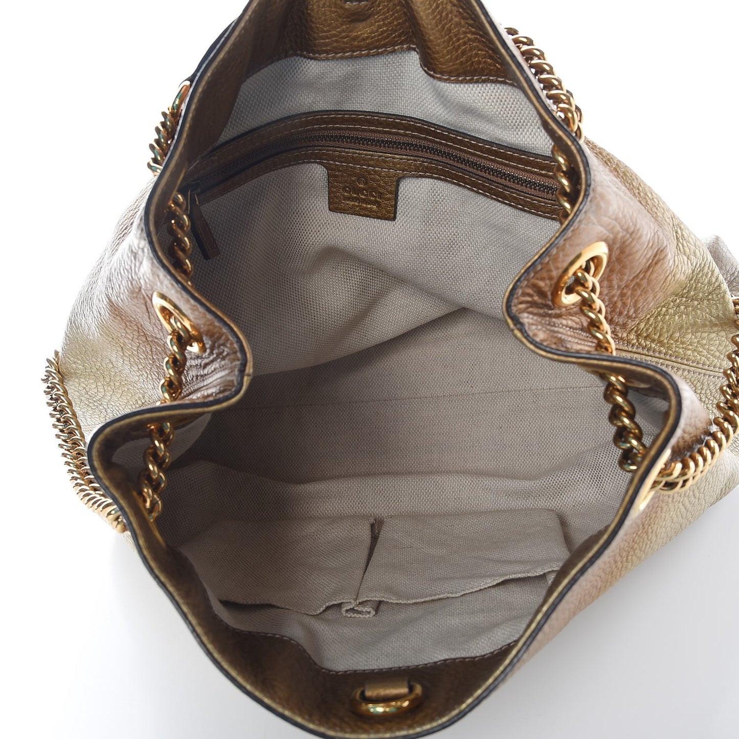 Metallic Pebbled Calfskin Medium Soho Chain Shoulder Bag Gold Ombre