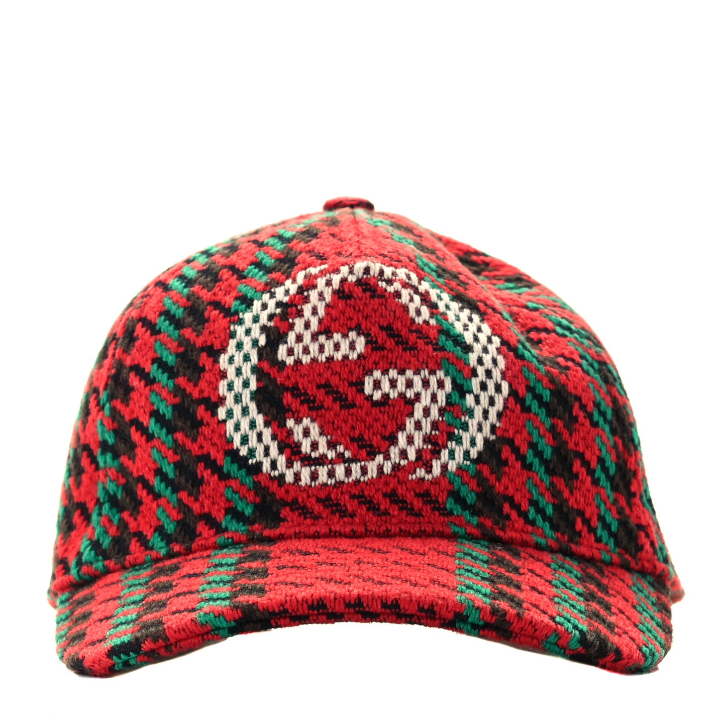 Tweed Wool Houndstooth Interlocking G Baseball Hat S Red Green