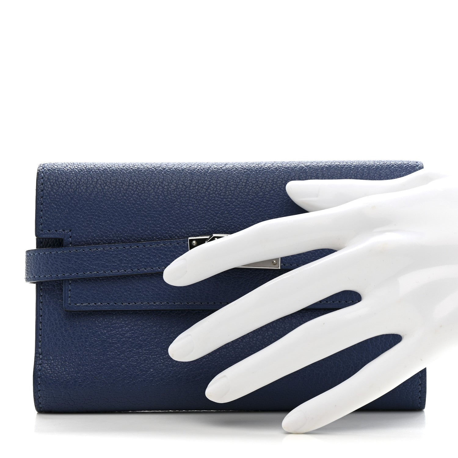 Hermes Chevre Mysore Medium Kelly Wallet Bleu Agate 2 of 9