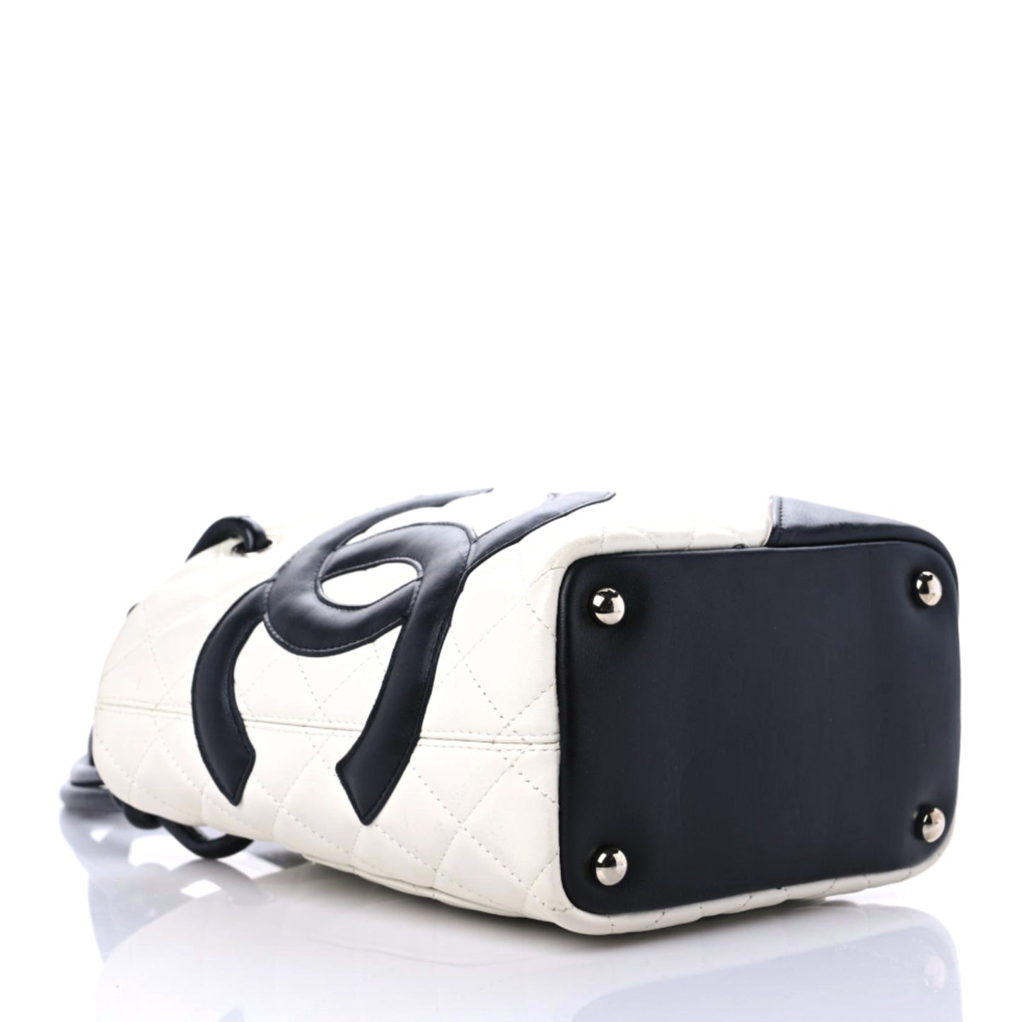 Calfskin Quilted Medium Cambon Tote White Black