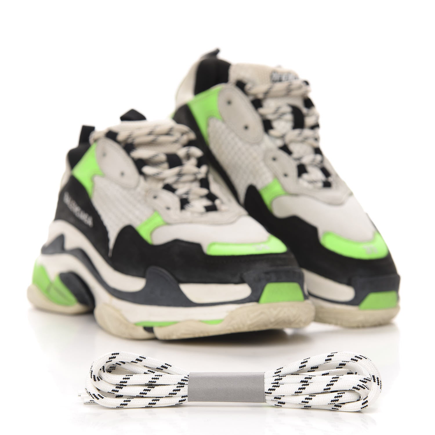 Balenciaga Fabric Mesh Womens Triple S Sneakers 39 White Green Fluo Black 11 of 11