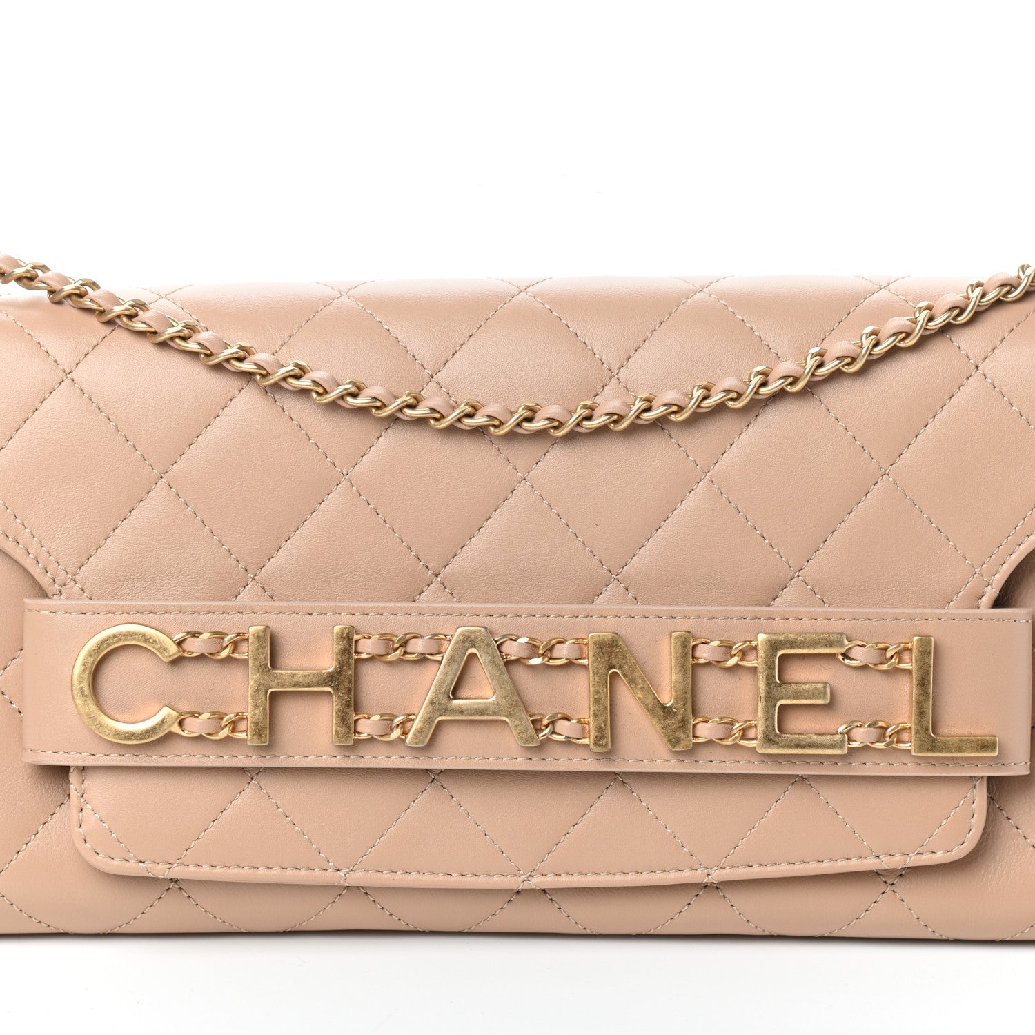 Chanel Calfskin Quilted Enchained Clutch Beige 8 of 10