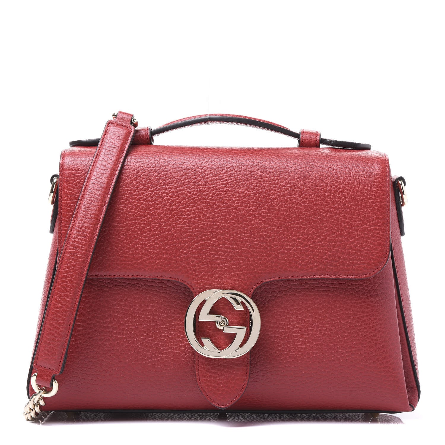 Gucci Dollar Calfskin Interlocking G Top Handle Shoulder Bag Red 1 of 9