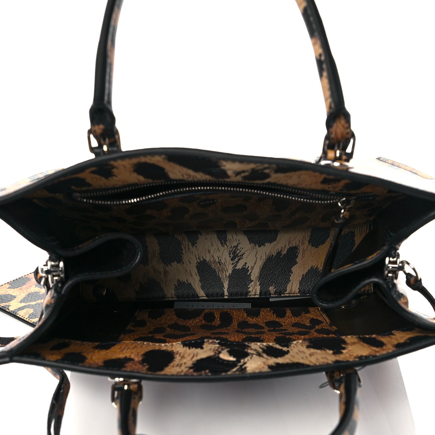 Grained Calfskin Leopard Print Papier Mini A4 Zip Around Tote Beige