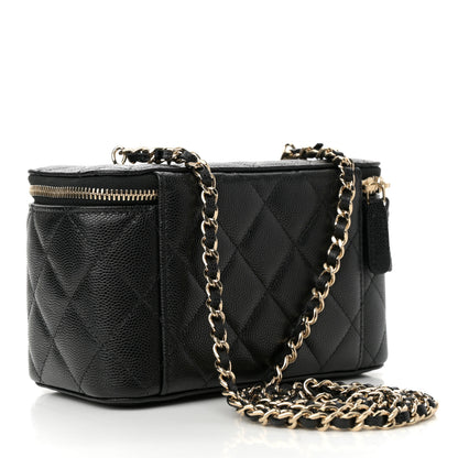 Chanel Caviar Quilted Crystal Hearts Small Vanity Case With Chain Black 3 of 12