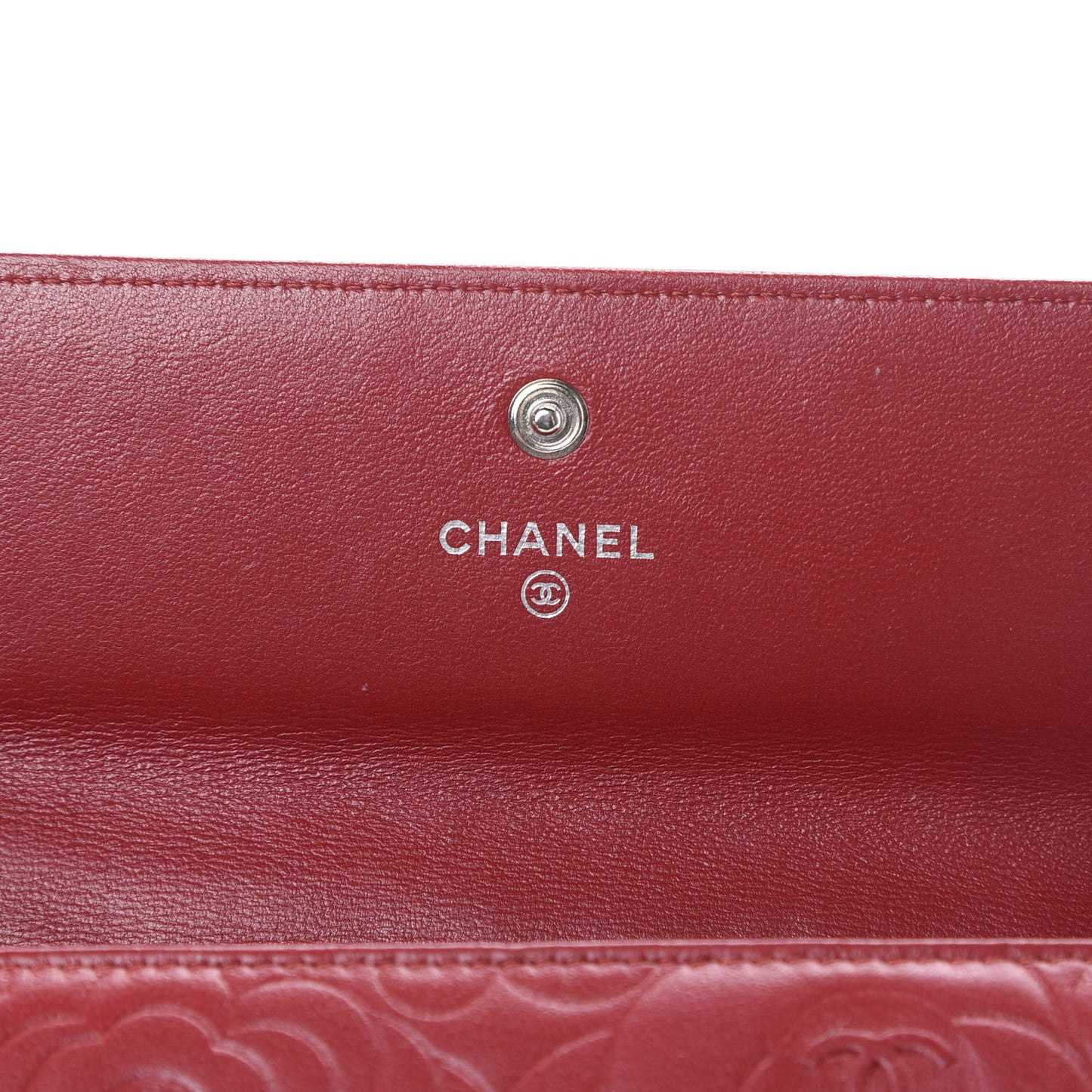 Lambskin Camellia Embossed Flap Wallet Red