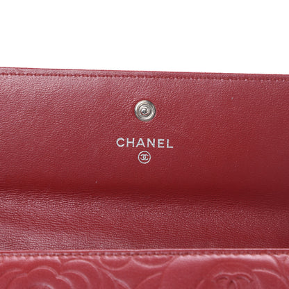 Chanel Lambskin Camellia Embossed Flap Wallet Red 5 of 17