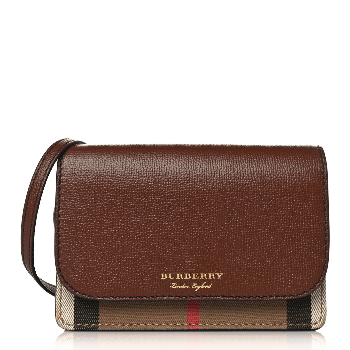 Grained Calfskin House Check Tartan Mix Hampshire Wallet On Chain Tan